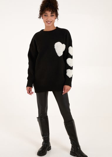 Blue Vanilla Black Flocked Heart Oversized Jumper