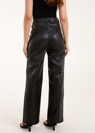 Blue Vanilla Black Faux Leather Straight Leg Trousers