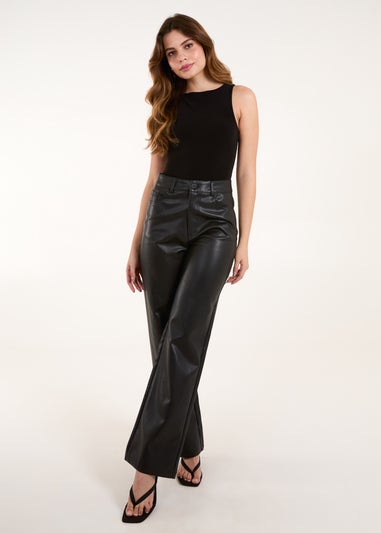 Blue Vanilla Black Faux Leather Straight Leg Trousers