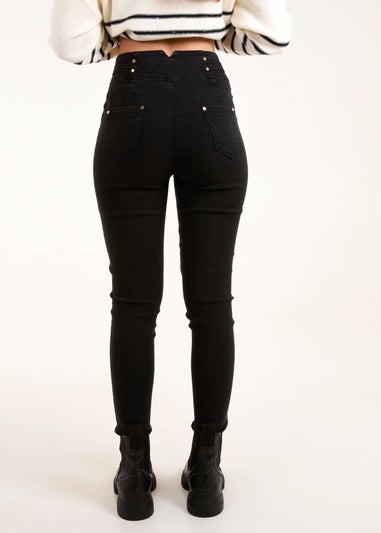 Blue Vanilla Black Gold Button High Waisted Trousers