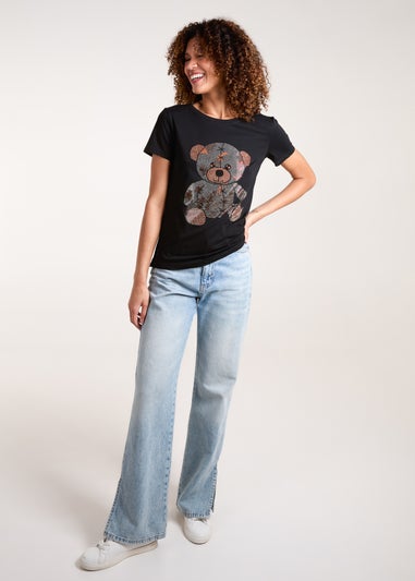 Blue Vanilla Black Diamante Teddy Bear T-shirt