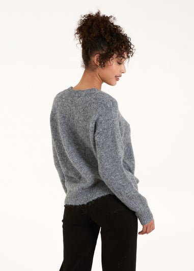 Blue Vanilla Grey Embellished Heart Knit Jumper