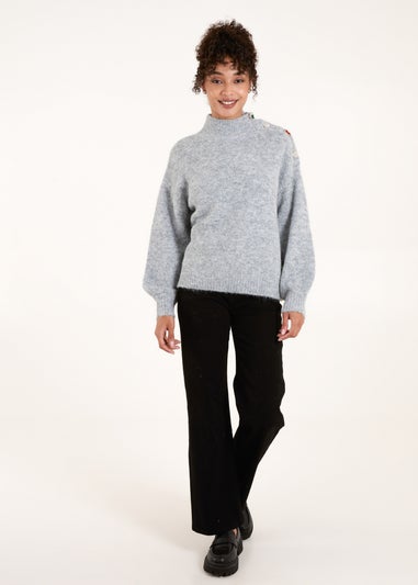 Blue Vanilla Grey Jewel Button Knit Jumper