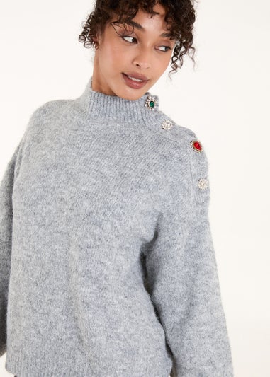 Blue Vanilla Grey Jewel Button Knit Jumper