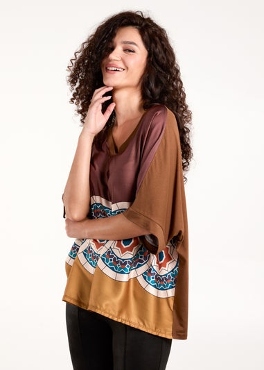 Blue Vanilla Chocolate Satin Viscose Back Print Top