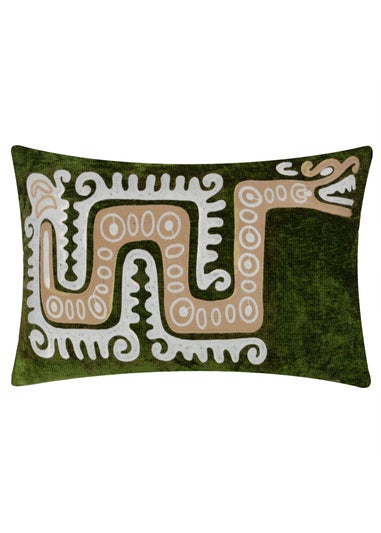 Wylder Dynasty Dragon Embroidered Chenille Filled Cushion (30cm x 50cm)