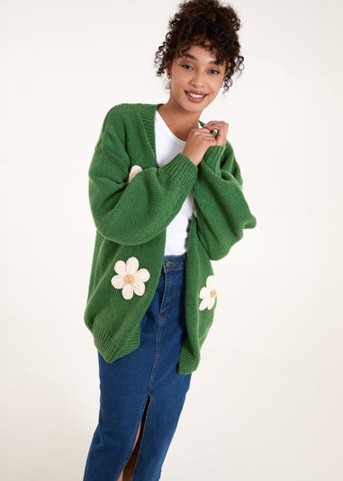 Blue Vanilla Green Daisy Large Flower Cardigan