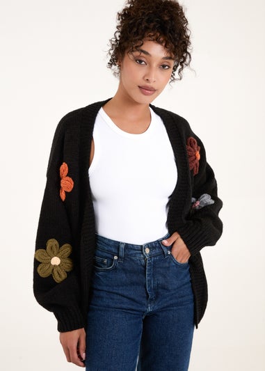 Blue Vanilla Black Daisy Flowers Cardigan