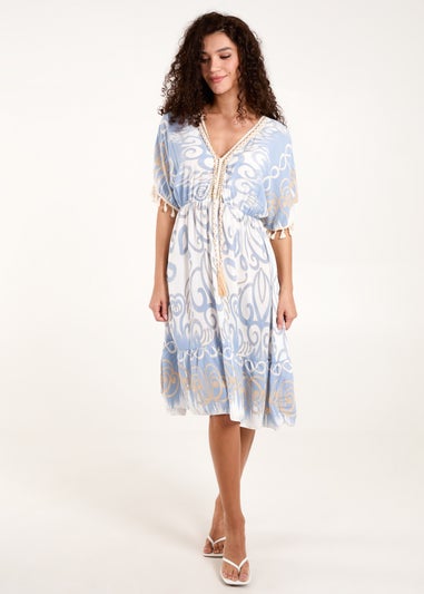 Blue Vanilla Blue Tassel And Gold Trim Dress