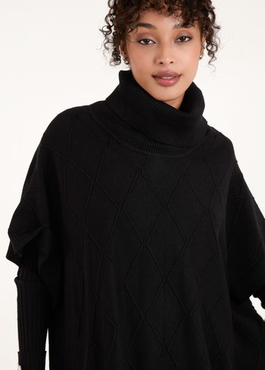 Blue Vanilla Black High Neck Poncho