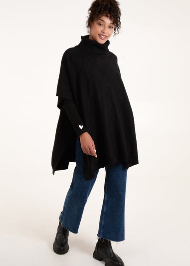 Blue Vanilla Black High Neck Poncho