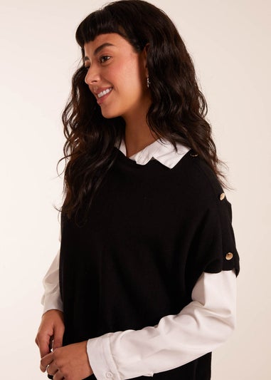 Blue Vanilla Black Oversized Button Shoulder Top