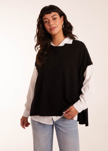 Blue Vanilla Black Oversized Button Shoulder Top