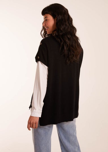 Blue Vanilla Black Oversized Button Shoulder Top