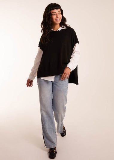 Blue Vanilla Black Oversized Button Shoulder Top