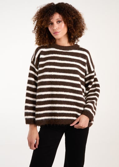 Blue Vanilla Chocolate Soft Knit Round Neck Stripe Jumper