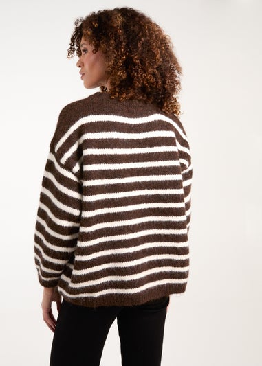 Blue Vanilla Chocolate Soft Knit Round Neck Stripe Jumper