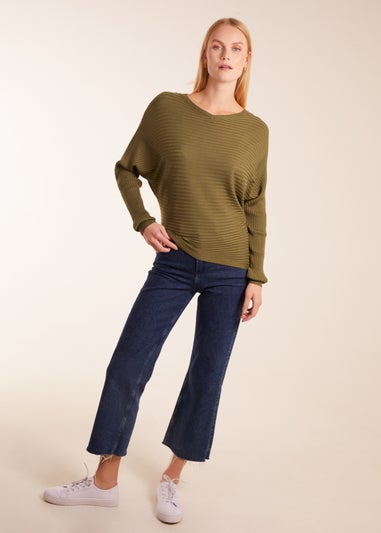 Blue Vanilla Khaki Ribbed Batwing Jumper