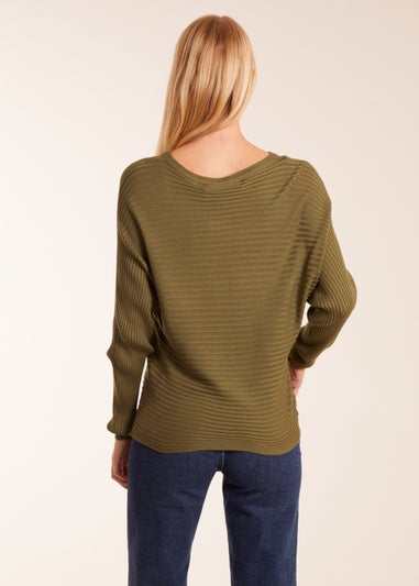 Blue Vanilla Khaki Ribbed Batwing Jumper