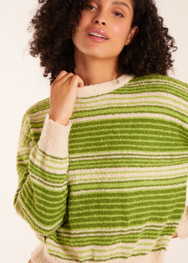 Blue Vanilla Green Gradient Stripe Velour Knit Jumper