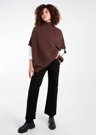 Blue Vanilla Brown High Neck Oversized Ribbed Tabard Jumper