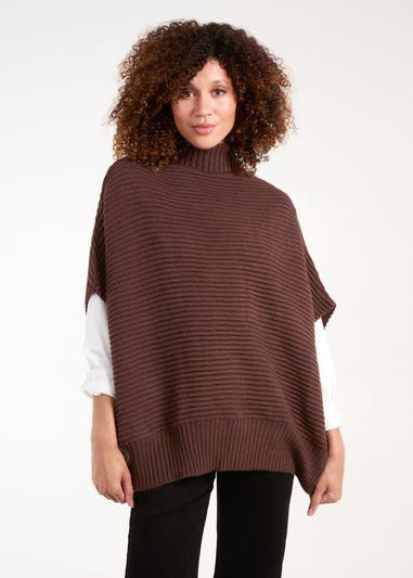 Blue Vanilla Brown High Neck Oversized Ribbed Tabard Jumper