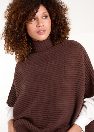 Blue Vanilla Brown High Neck Oversized Ribbed Tabard Jumper