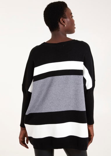 Blue Vanilla Grey Multi Stripe Colour Block Jumper