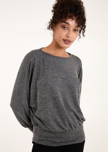 Blue Vanilla Grey Metallic Deep Hem Batwing Top