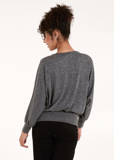 Blue Vanilla Grey Metallic Deep Hem Batwing Top