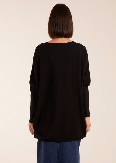 Blue Vanilla Black Plain V Neck Jumper