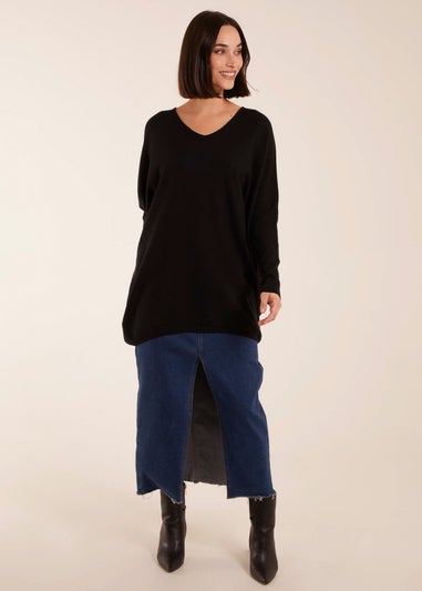 Blue Vanilla Black Plain V Neck Jumper