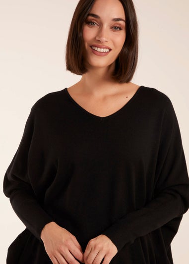 Blue Vanilla Black Plain V Neck Jumper