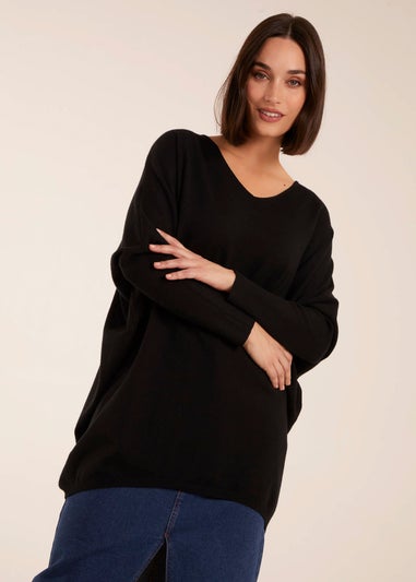 Blue Vanilla Black Plain V Neck Jumper