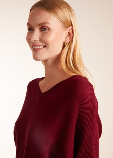 Blue Vanilla Burgundy Jumper Rib V-Neck