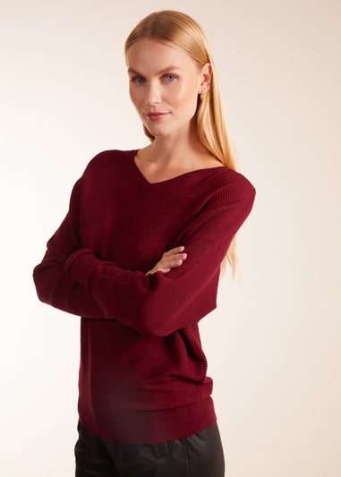 Blue Vanilla Burgundy Jumper Rib V-Neck