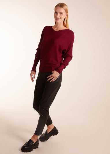 Blue Vanilla Burgundy Jumper Rib V-Neck