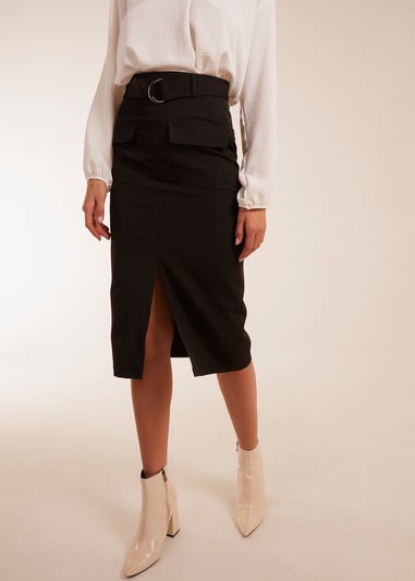 Blue Vanilla Black Front Split Midi Utility Skirt