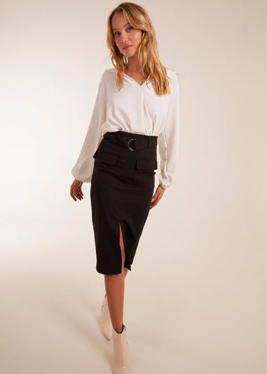 Blue Vanilla Black Front Split Midi Utility Skirt