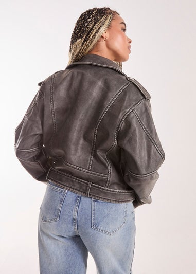 Pink Vanilla Charcoal Wash PU Biker Jacket