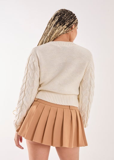 Pink Vanilla Cream Braid Cable Knit Cropped Jumper