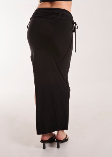 Pink Vanilla Black Low Rise Fold Over Slinky Maxi Skirt