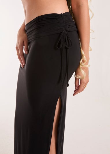 Pink Vanilla Black Low Rise Fold Over Slinky Maxi Skirt