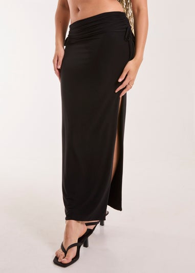 Pink Vanilla Black Low Rise Fold Over Slinky Maxi Skirt