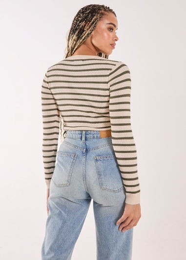 Pink Vanilla Stone Striped Rib Knit Top