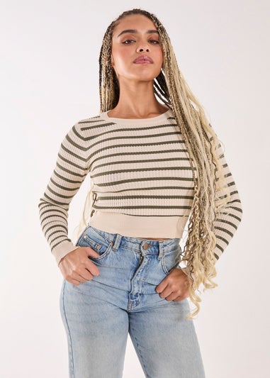 Pink Vanilla Stone Striped Rib Knit Top