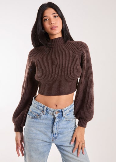 Pink Vanilla Brown High Neck Knitted Jumper