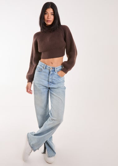 Pink Vanilla Brown High Neck Knitted Jumper