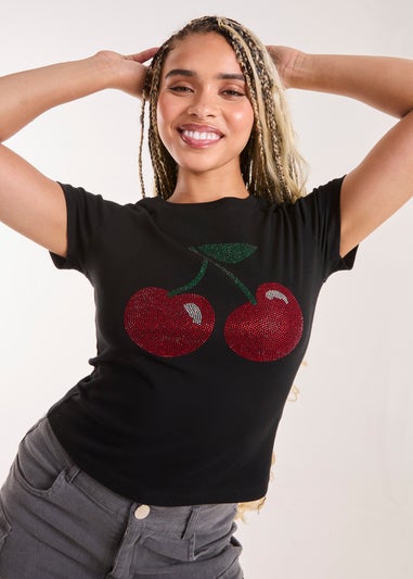 Pink Vanilla Black Cherry Embellished T-Shirt