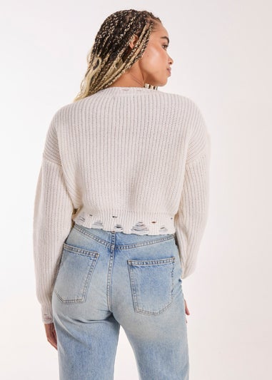 Pink Vanilla Ivory Distressed Cropped Knit Jumper